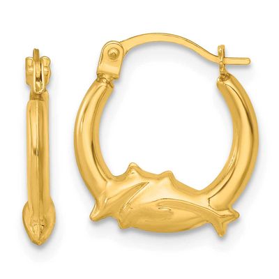 Dolphins Hoop Earrings 14k Gold Polished, MPN: TF2452, UPC: