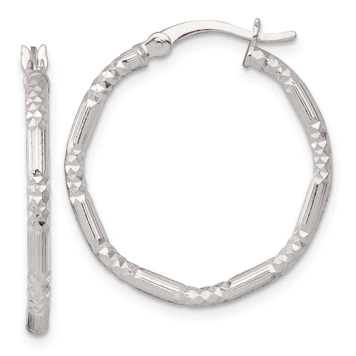 Diamond-Cut Textured 25x2.25mm Round Hoop Earrings Sterling Silver Polished, MPN: QE17851, UPC: