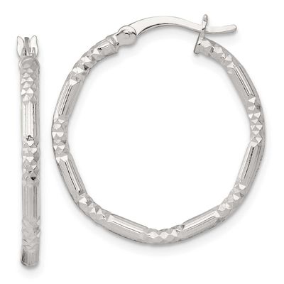 Diamond-Cut Textured 25x2.25mm Round Hoop Earrings Sterling Silver Polished, MPN: QE17851, UPC: