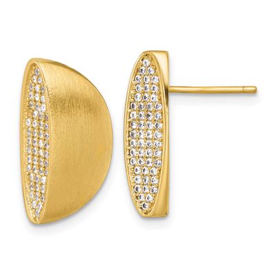 Brushed Polished Pave CZ Half Circle Post Earring Sterling Silver Gold-Tone, MPN: QE18056GP, UPC:
