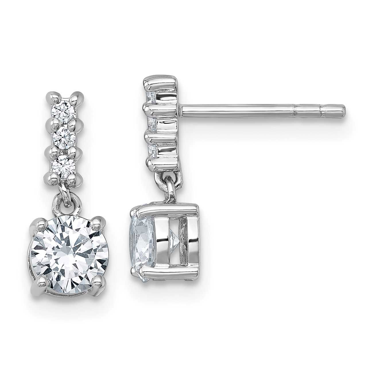 Polished CZ Post Dangle Earrings Sterling Silver Rhodium-Plated, MPN: QG7149E, UPC: