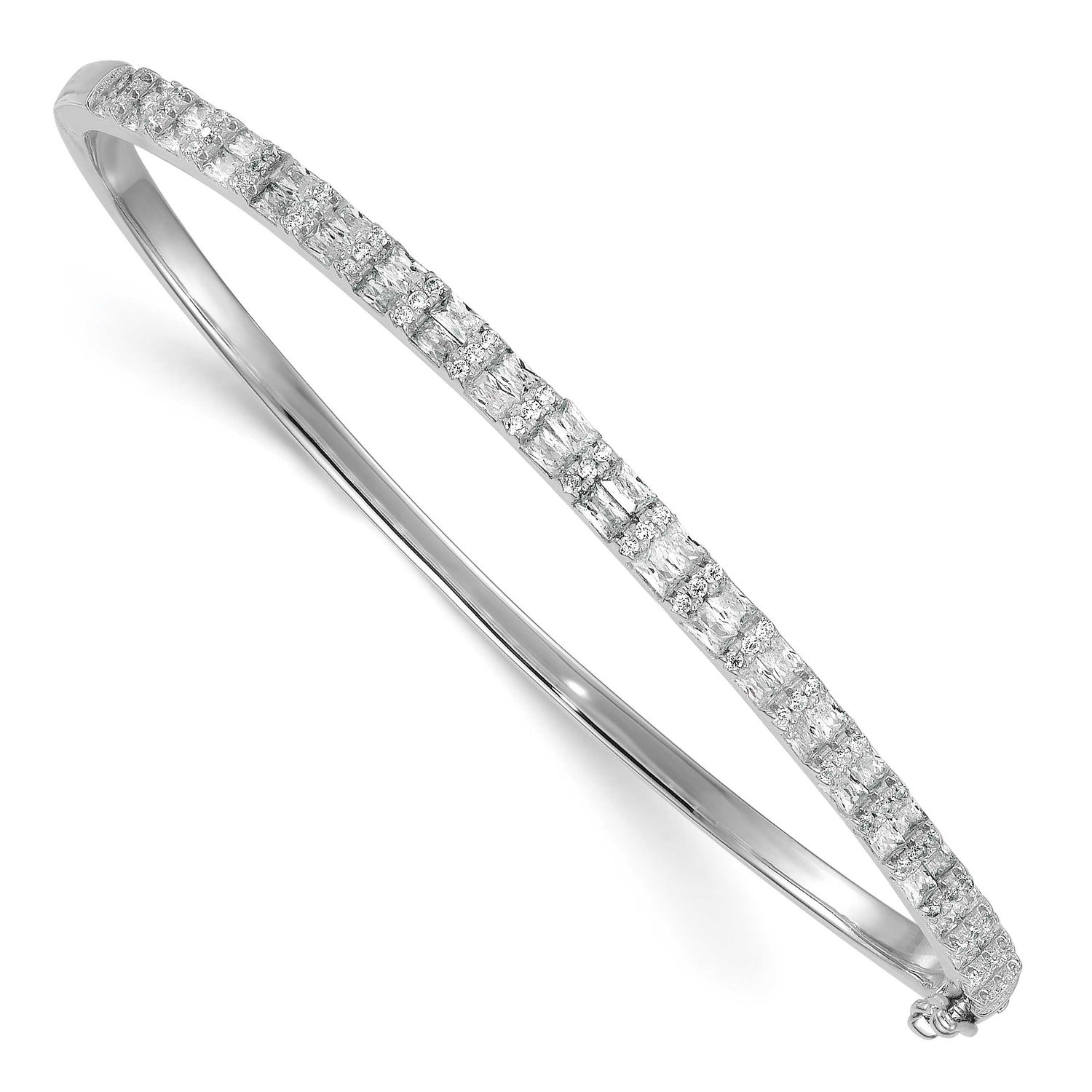 Polished CZ Hinged Bangle Sterling Silver Rhodium-Plated, MPN: QB1630, UPC: