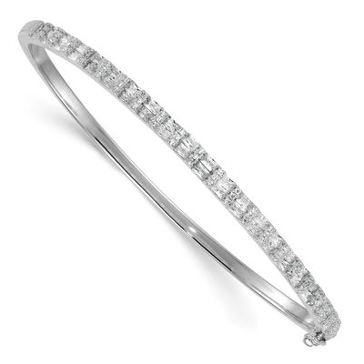 Polished CZ Hinged Bangle Sterling Silver Rhodium-Plated, MPN: QB1630, UPC: