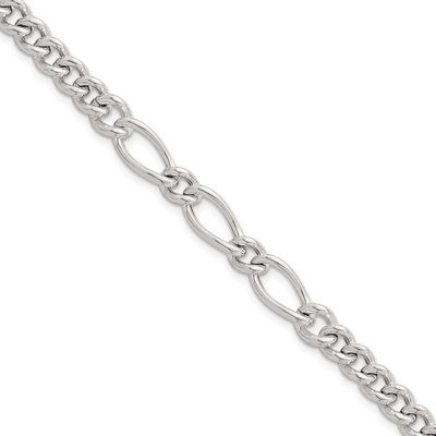 Mixed Curb Link 6.75 Inch with 1 Inch Extension Bracelet Sterling Silver Polished, MPN: QG6820-6.75…