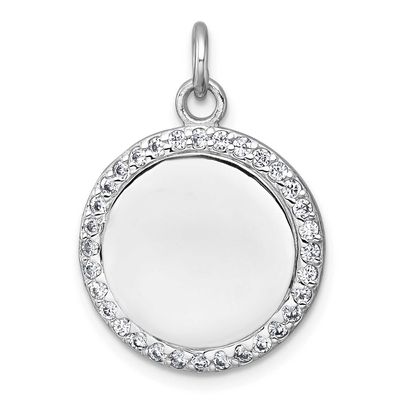 Polished CZ Engraveable Circle Pendant Sterling Silver Rhodium-Plated, MPN: QC11543, UPC: