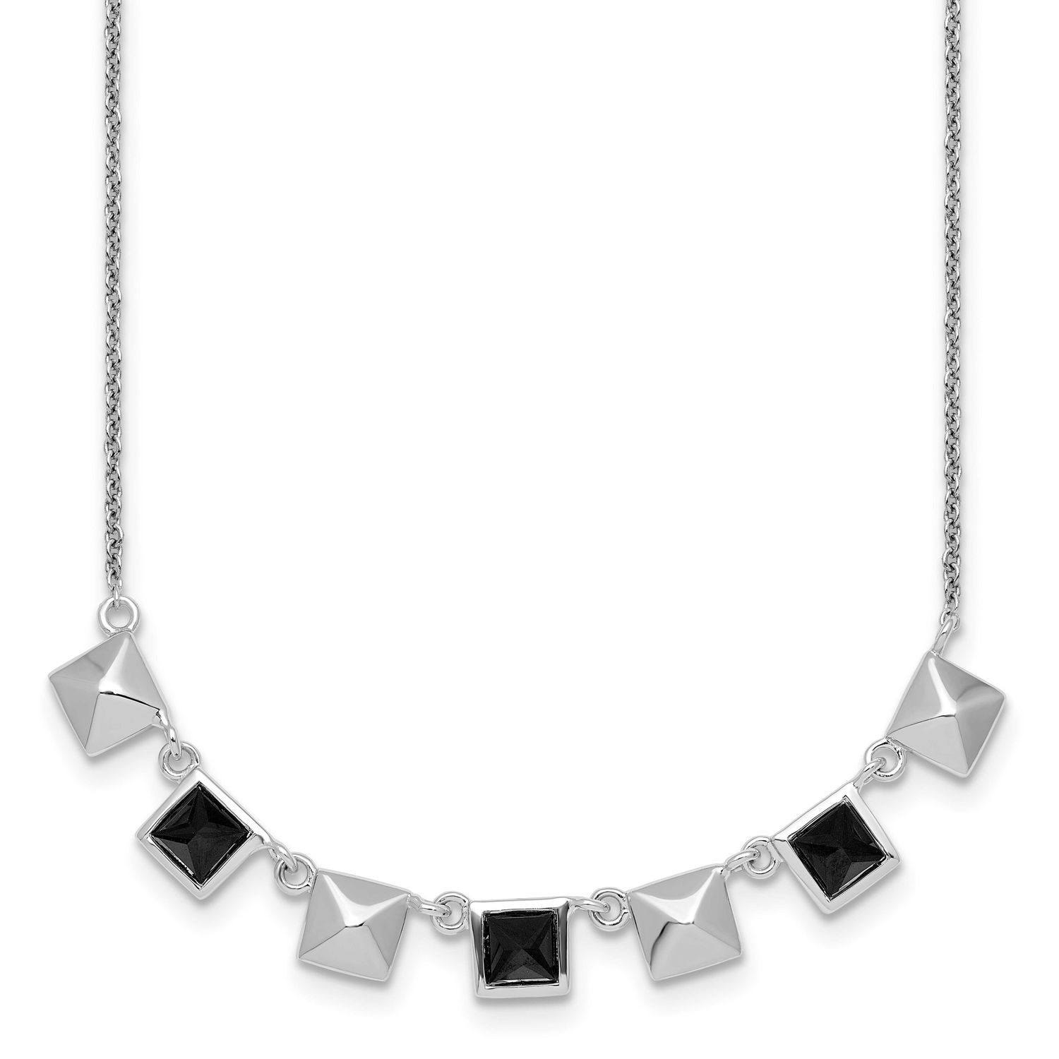 Studded Black CZ 17.5 Inch Necklace Sterling Silver Rhodium-Plated Polished, MPN: QG6981-17.75, UPC: