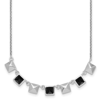 Studded Black CZ 17.5 Inch Necklace Sterling Silver Rhodium-Plated Polished, MPN: QG6981-17.75, UPC: