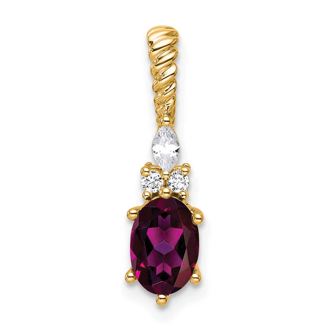 Diamond and Rhodolite Garnet Twisted Chain Slide 21.8 Inch 14k Gold Polished, MPN: PM9791-RG-009-YA…