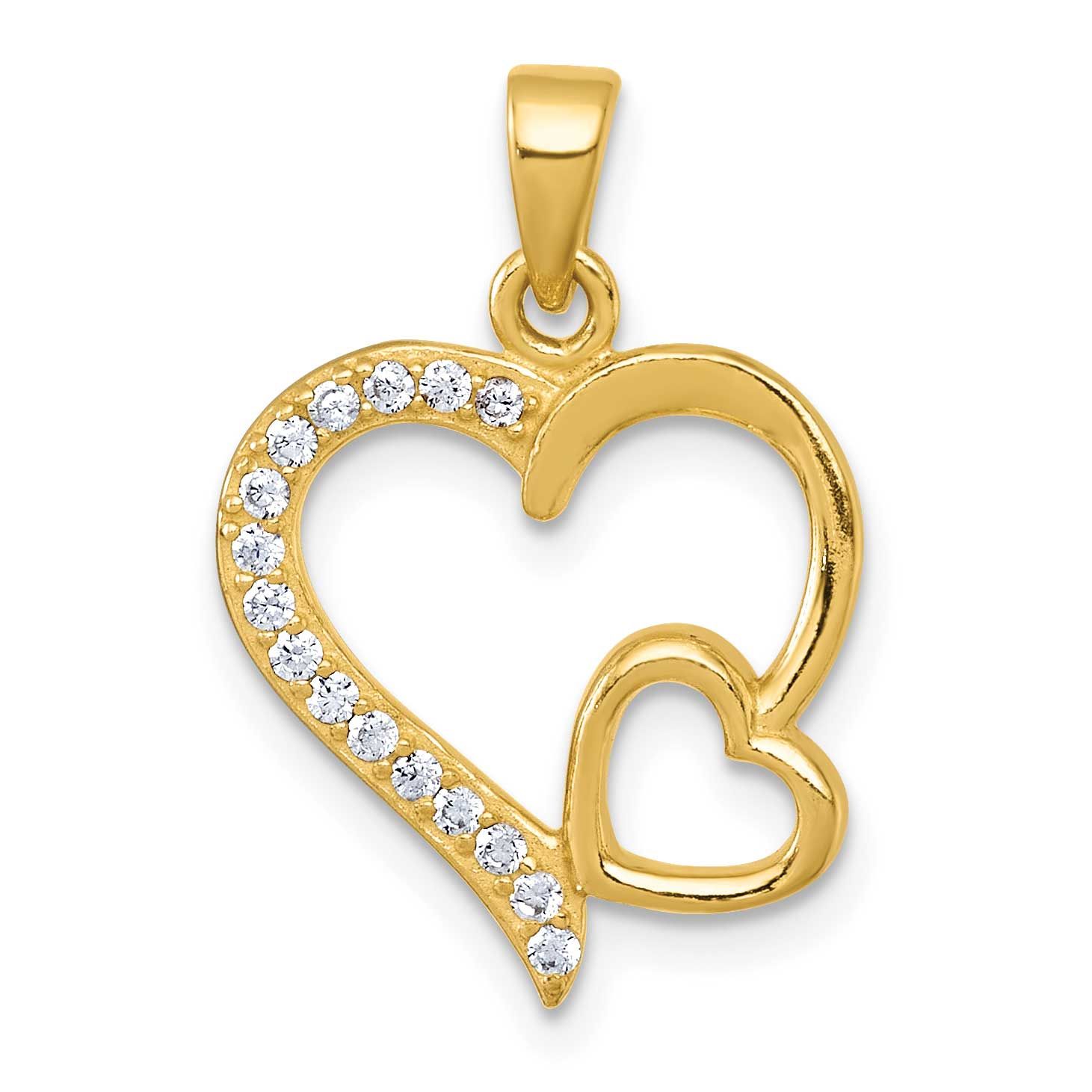 CZ Large Heart with Small Heart Pendant Sterling Silver Gold-Tone Polished, MPN: QC11548GP, UPC: