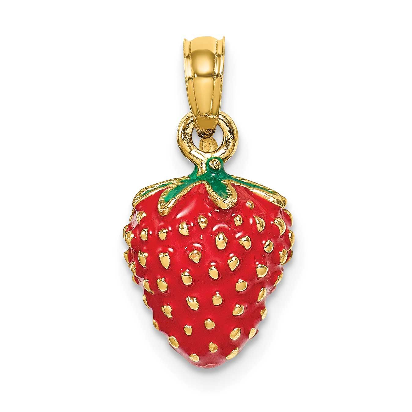 Enamel 3-D Strawberry and Leaf Charm 14k Gold, MPN: K6923, UPC: 637218131341