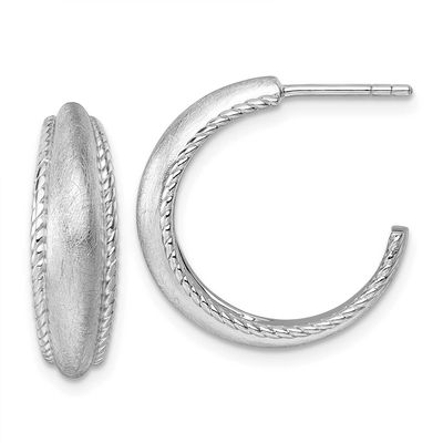 Polished and Scratch Finish C-Hoop Post Earrings Sterling Silver Rhodium-Plated, MPN: QE17966, UPC:
