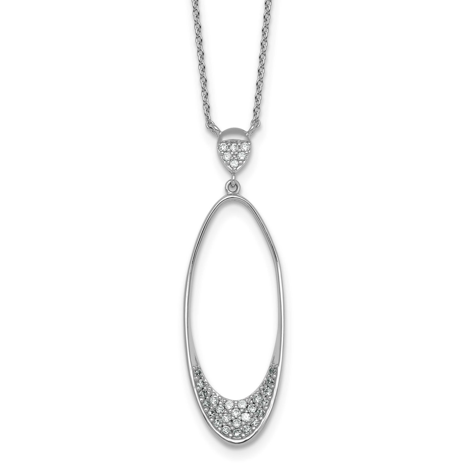 CZ Oval 17.75 Inch Necklace Sterling Silver Rhodium-Plated Polished, MPN: QG7086-17.75, UPC: