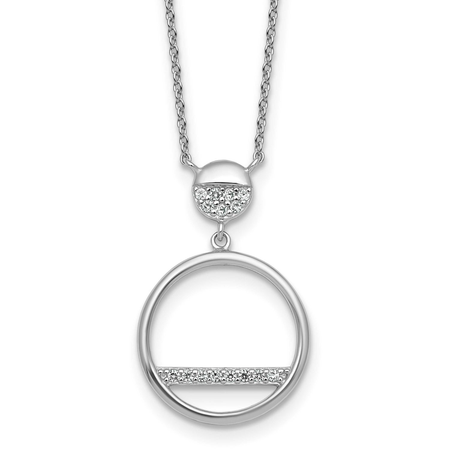 Polished CZ Circles 17.75 Inch Necklace Sterling Silver Rhodium-Plated, MPN: QG7071-17.75, UPC: