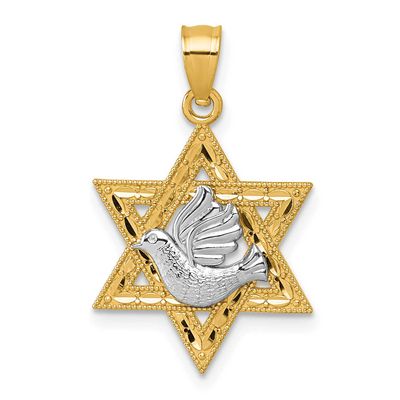 Textured/Diamond-Cut Dove On Star of David Pendant 14k Two Tone Gold, MPN: K10113, UPC:
