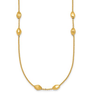 Brushed Beaded Station 24 Inch Necklace 14k Gold Polished, MPN: SF3278-24, UPC: