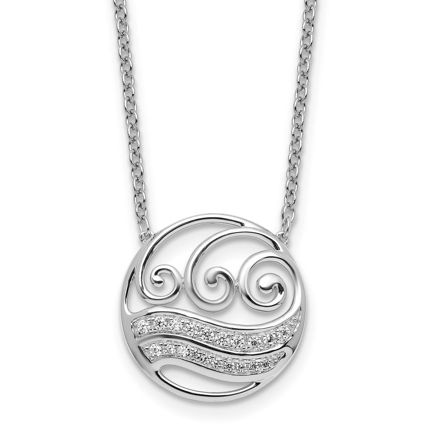 Polished Diamond Circle with Waves Necklace 14k White Gold, MPN: PM10795-016-WAA, UPC: