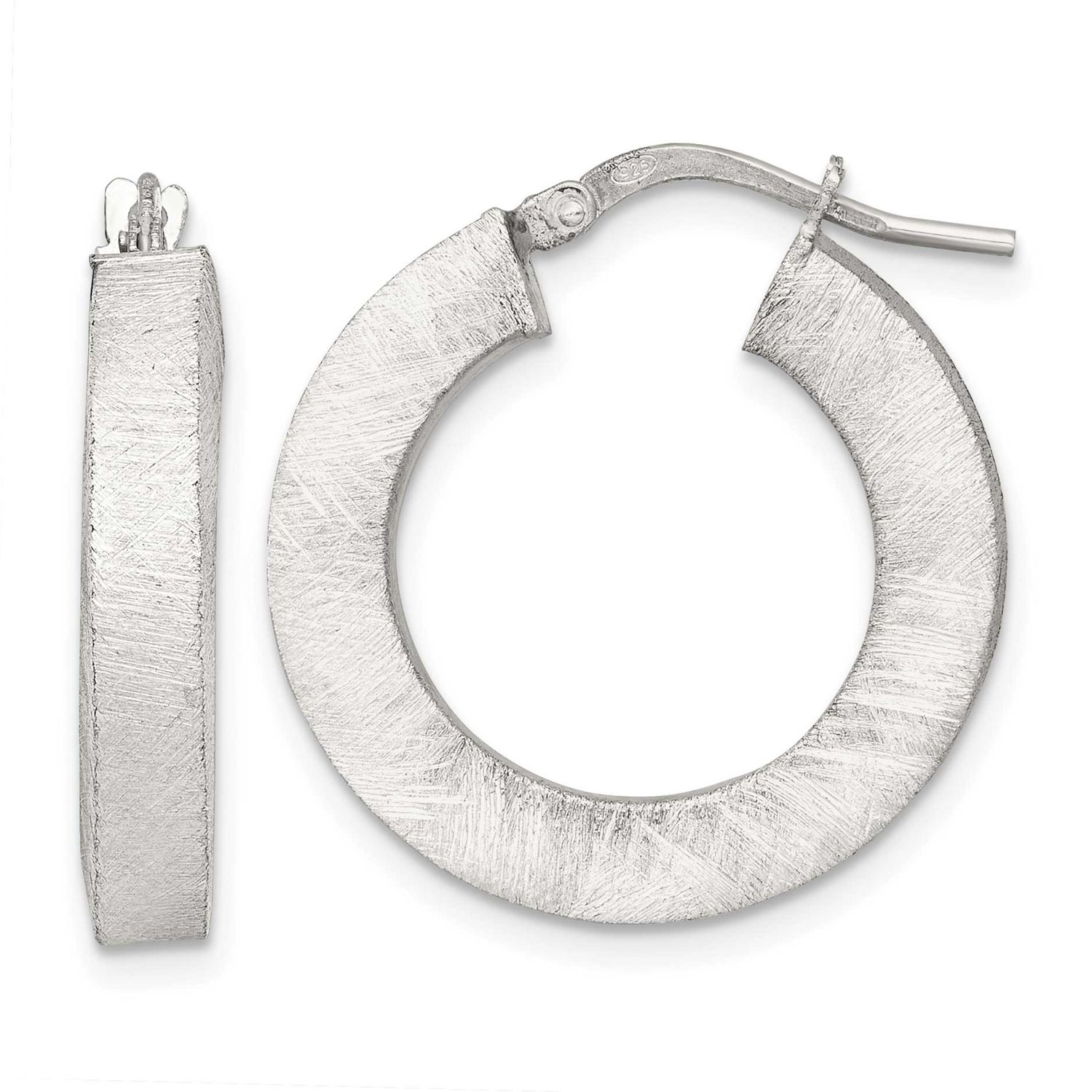 Brushed Textured Square Tube Hoop Earrings Sterling Silver Polished, MPN: QE17857, UPC: