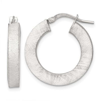 Brushed Textured Square Tube Hoop Earrings Sterling Silver Polished, MPN: QE17857, UPC: