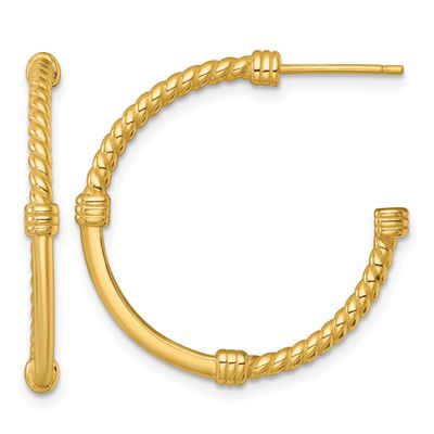 Twisted 30.0mm Post C-Hoop Earrings Sterling Silver Gold-Tone Polished, MPN: QE17985GP, UPC: