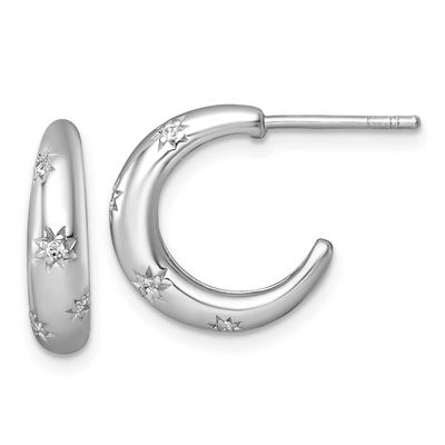 CZ Stars Post C-Hoop Earrings Sterling Silver Rhodium-Plated Polished, MPN: QE18080, UPC: