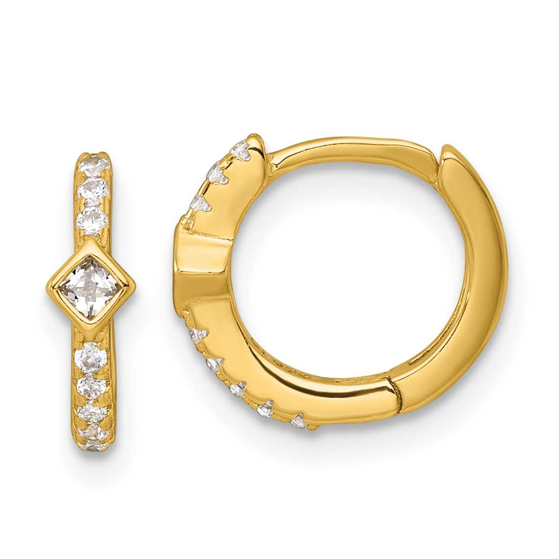 Round Square CZ Hinged Round Hoop Earrings Sterling Silver Gold-Tone, MPN: QE18119GP, UPC: