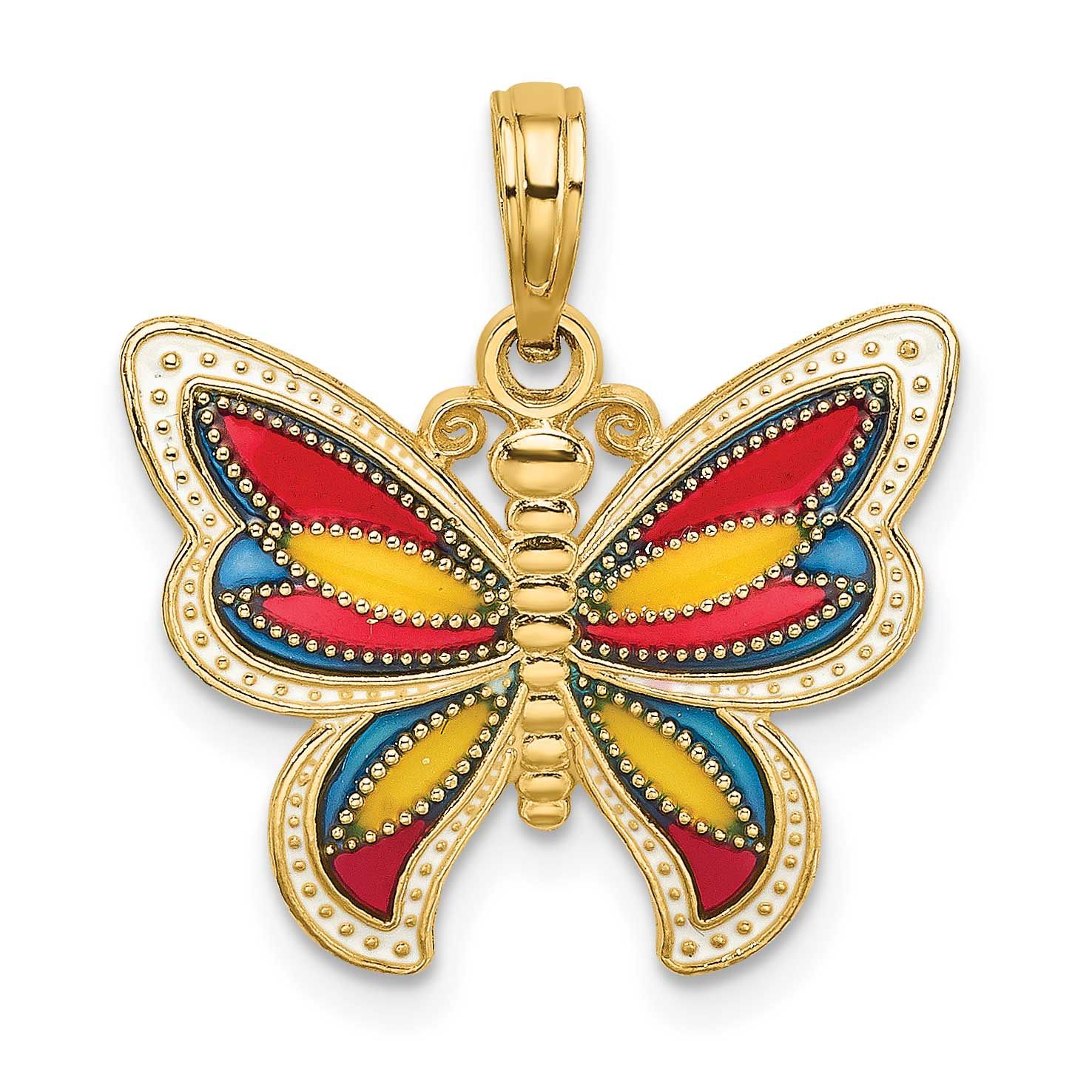 Multi-Color Enameled Beaded Wings Butterfly Charm 14k Gold, MPN: K8613, UPC: 637218143993