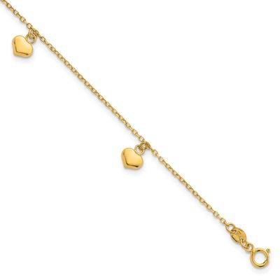 3D Heart with .75 Inch Extension Bracelet 14k Gold Polished, MPN: SF3100-6.5, UPC: