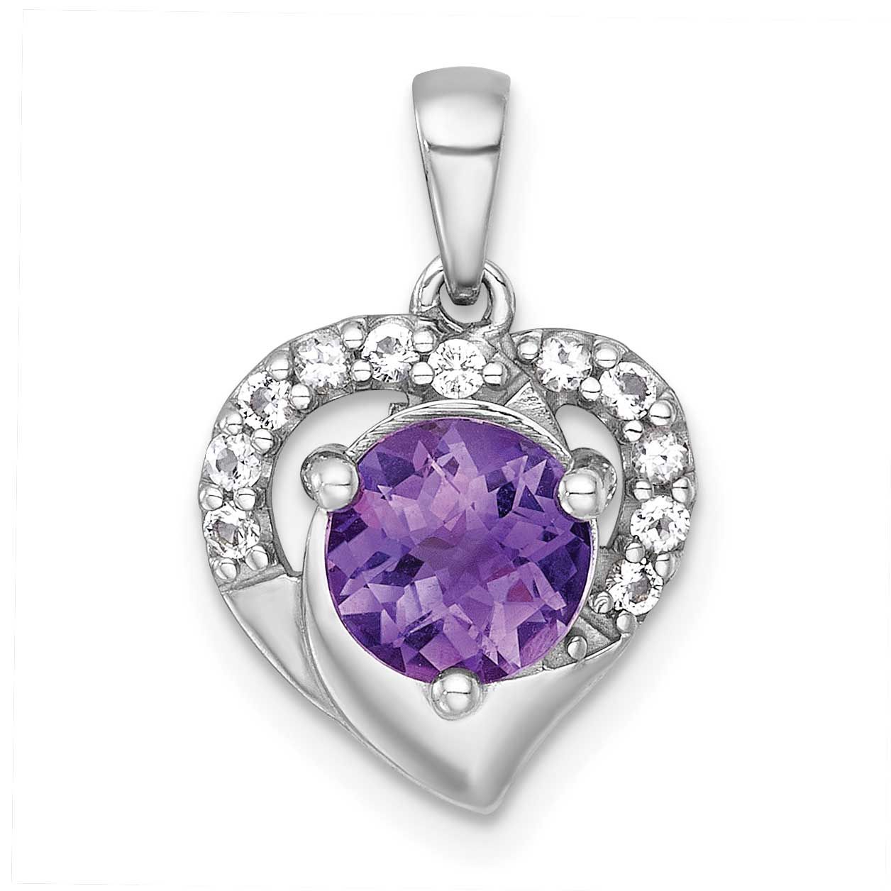 Polished Fancy Amethyst and White Topaz Heart Pendant Sterling Silver Rhodium-Plated, MPN: QP6002AM…