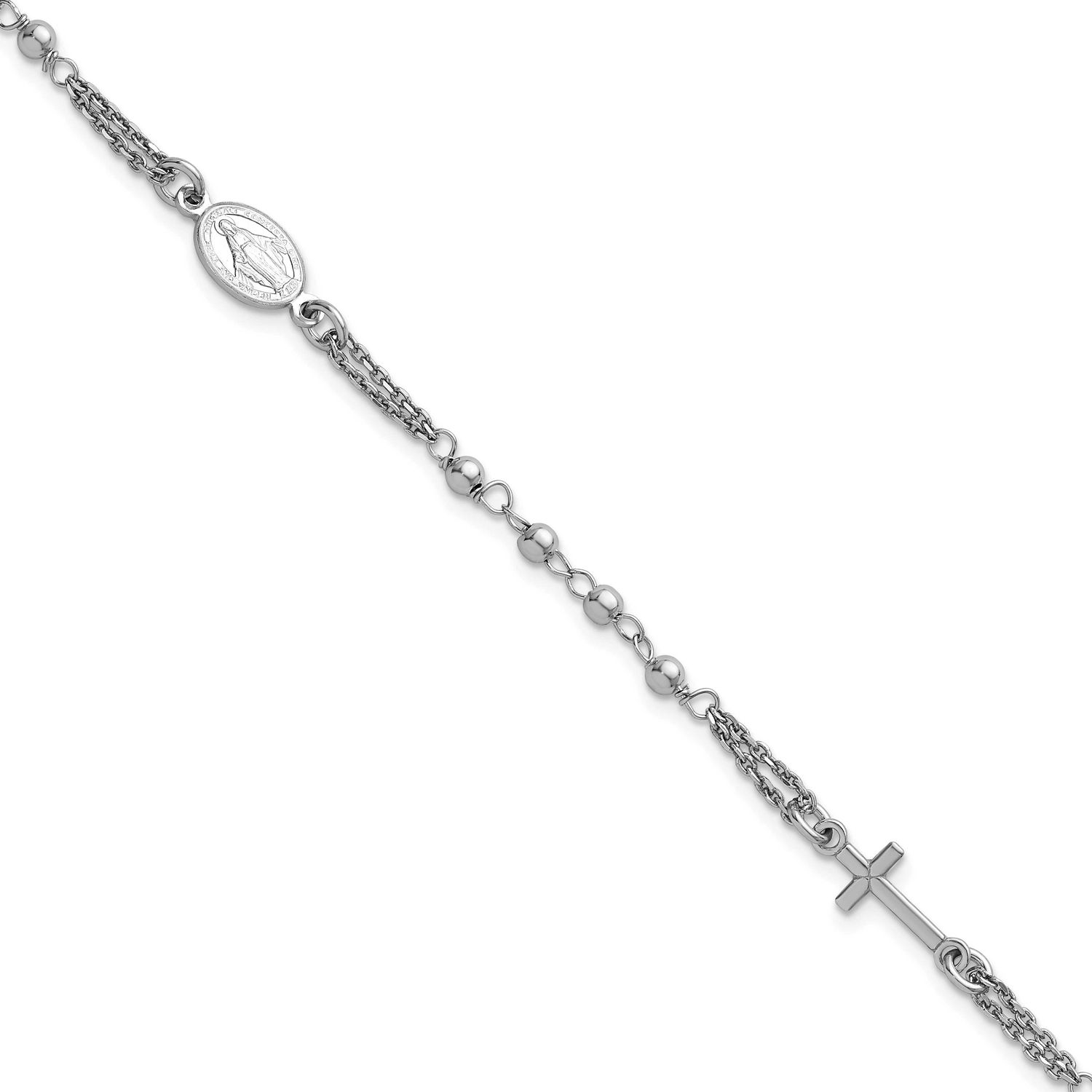 7.25 Inch with .5 Inch Extender Rosary Themed Bracelet Sterling Silver Rhodium-Plated, MPN: QH5884-…