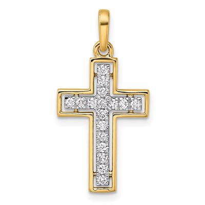 Diamond Cross Pendant 14k Gold &amp; Rhodium, MPN: PM4981-025-YA, UPC: