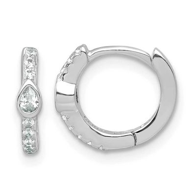 Round and Pear Shaped CZ Hinged Hoop Earrings Sterling Silver Rhodium-Plated, MPN: QE18118, UPC: