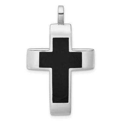 Polished Black Resin Cross Pendant Sterling Silver Rhodium-Plated, MPN: QC11629, UPC: