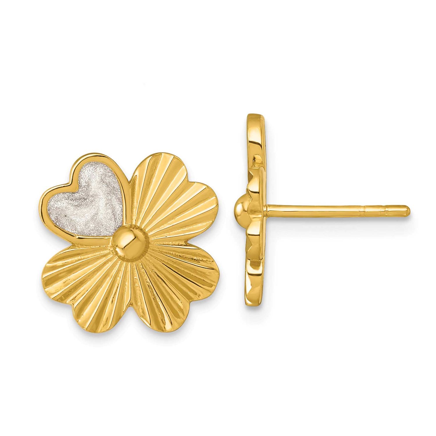 Enamel Lucky Clover Post Earrings Sterling Silver Gold-Tone Polished, MPN: QG7215E, UPC: