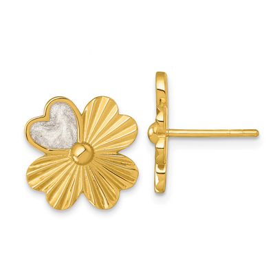 Enamel Lucky Clover Post Earrings Sterling Silver Gold-Tone Polished, MPN: QG7215E, UPC: