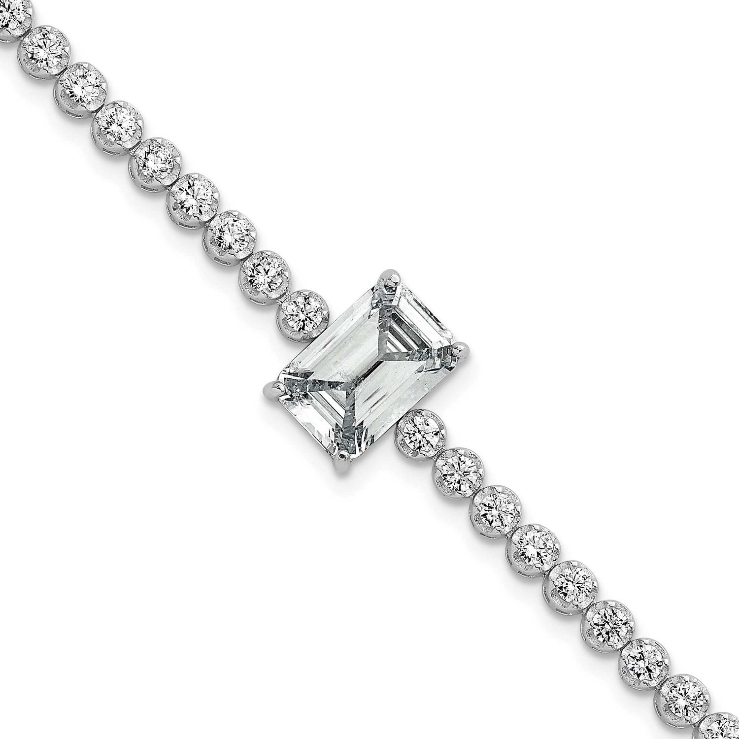 Round and Rectangle CZ 7.25 Inch Bracelet Sterling Silver Rhodium-Plated Polished, MPN: QG6857-7.25…