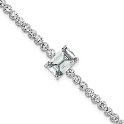 Round and Rectangle CZ 7.25 Inch Bracelet Sterling Silver Rhodium-Plated Polished, MPN: QG6857-7.25…