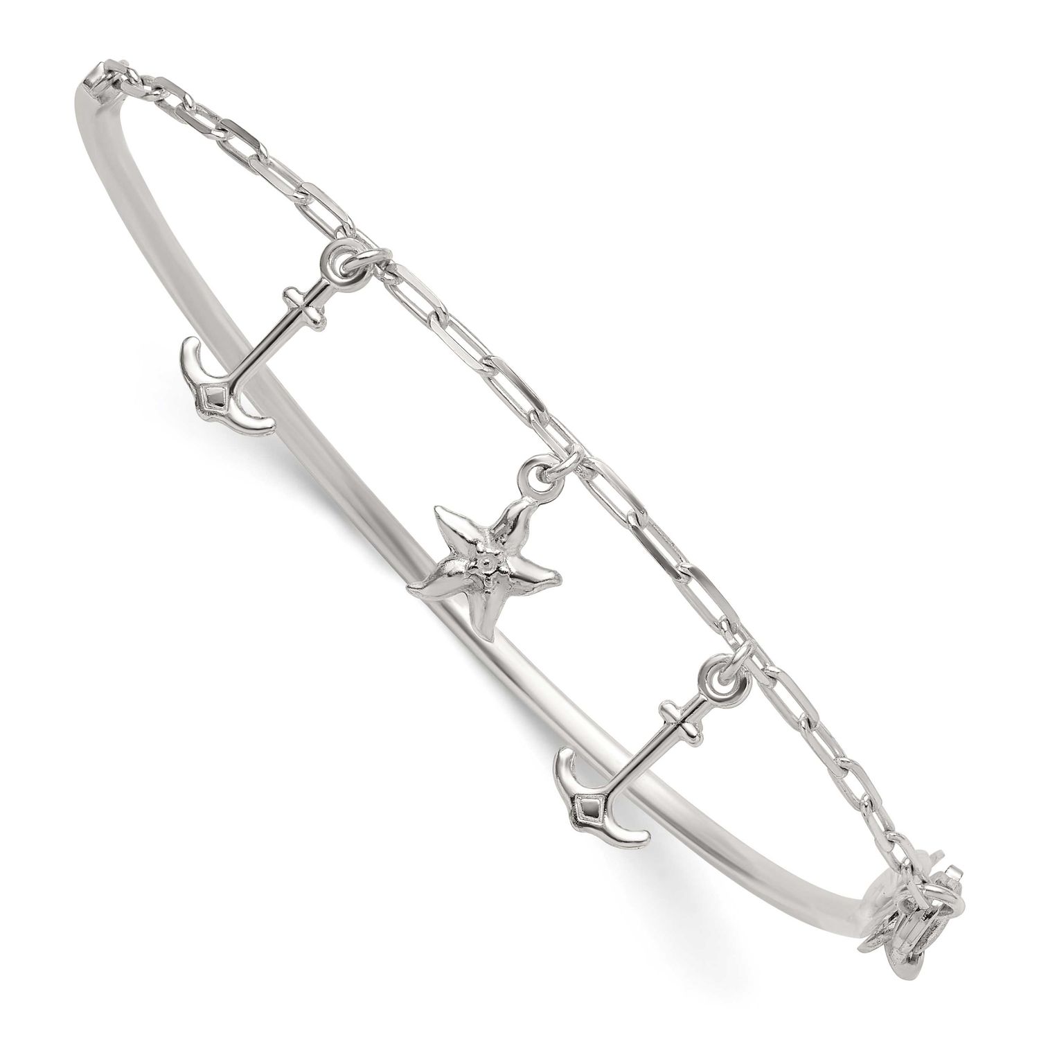 Anchor and Starfish Bangle Bracelet Sterling Silver Polished, MPN: QB1632, UPC:
