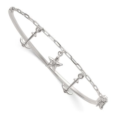 Anchor and Starfish Bangle Bracelet Sterling Silver Polished, MPN: QB1632, UPC: