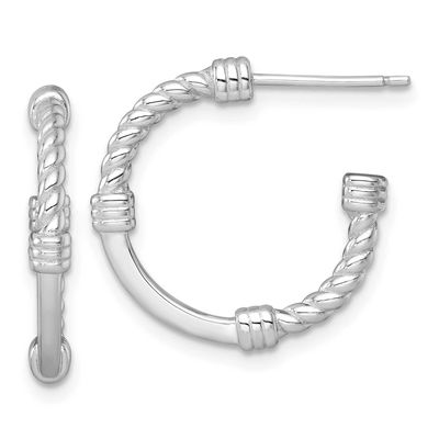 Twisted 21.0mm Post C-Hoop Earrings Sterling Silver Rhodium-Plated Polished, MPN: QE17983, UPC: