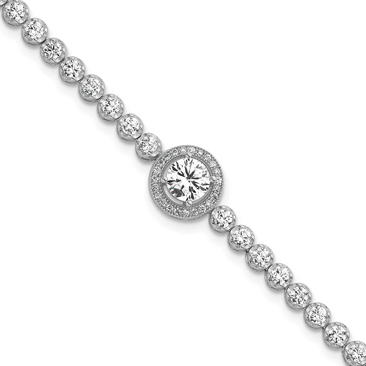 Round CZ Halo 7.25 Inch Bracelet Sterling Silver Rhodium-Plated Polished, MPN: QG6995-7.25, UPC: