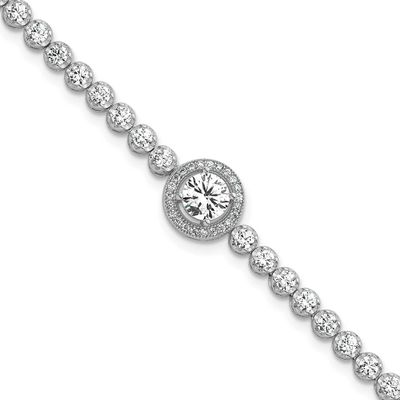 Round CZ Halo 7.25 Inch Bracelet Sterling Silver Rhodium-Plated Polished, MPN: QG6995-7.25, UPC: