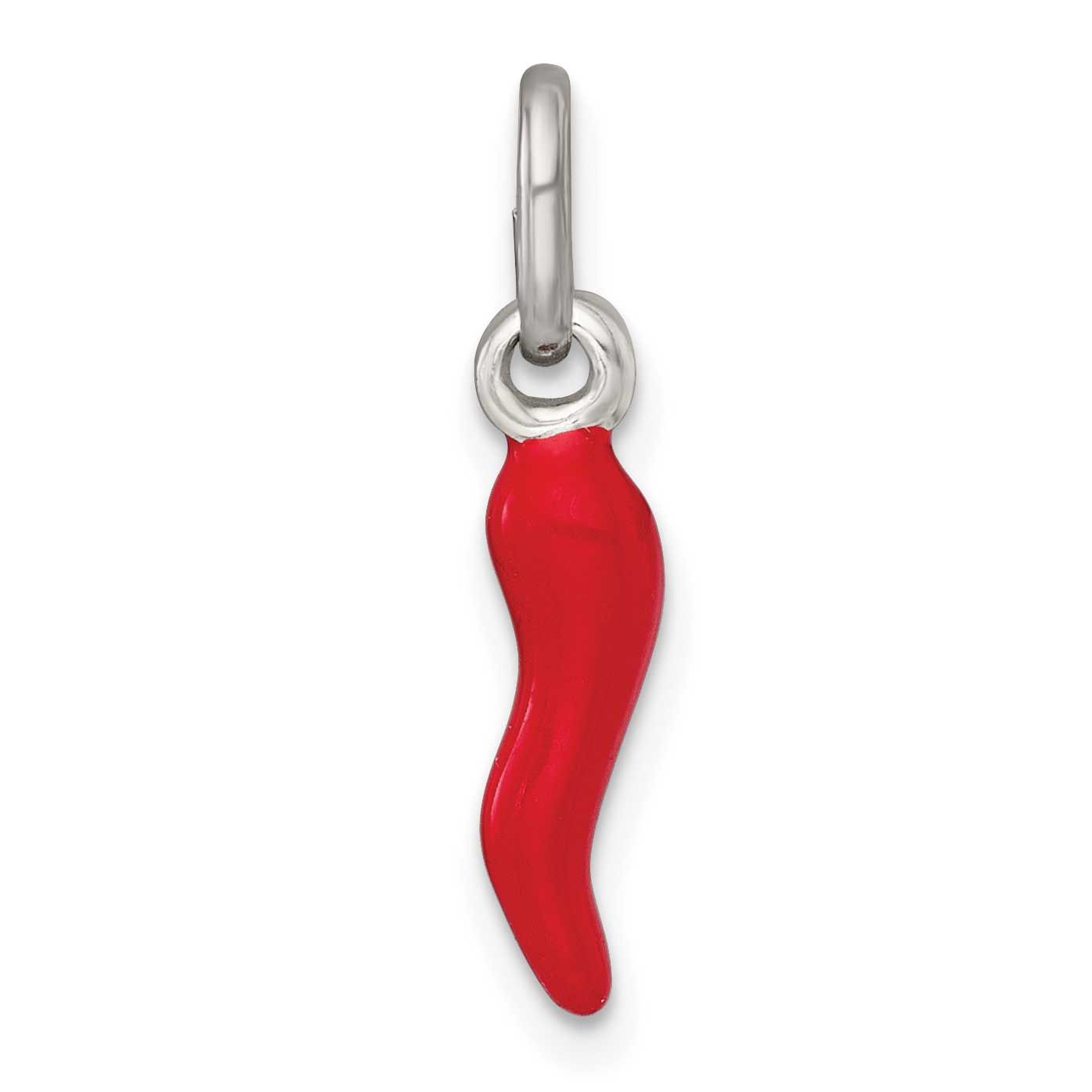 Red Enamel Italian Horn Pendant Sterling Silver, MPN: QC11494, UPC: