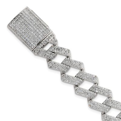 Fancy CZ Curb Link 8.5 Inch Mens Bracelet Sterling Silver Polished, MPN: QG6797-8.5, UPC: