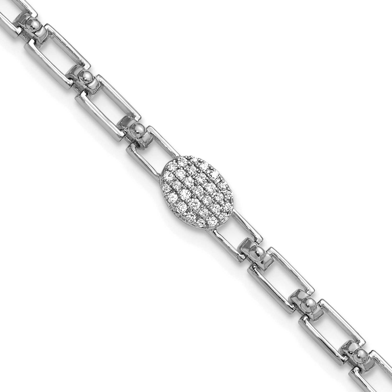 Polished Diamond Oval Cluster Fancy Link with 1 Inch Extender Brace 14k White Gold, MPN: BM10276-01…