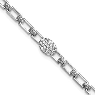 Polished Diamond Oval Cluster Fancy Link with 1 Inch Extender Brace 14k White Gold, MPN: BM10276-01…