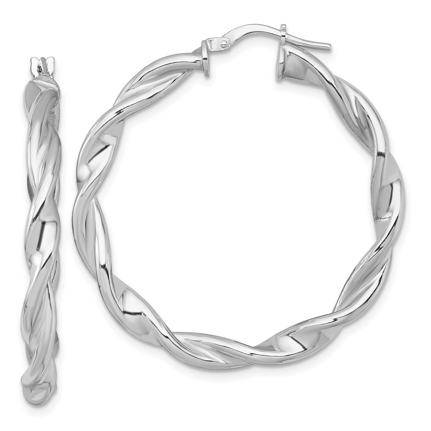 Twisted Round Hoop Earrings Sterling Silver Rhodium-Plated Polished, MPN: QE17891, UPC: