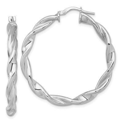 Twisted Round Hoop Earrings Sterling Silver Rhodium-Plated Polished, MPN: QE17891, UPC: