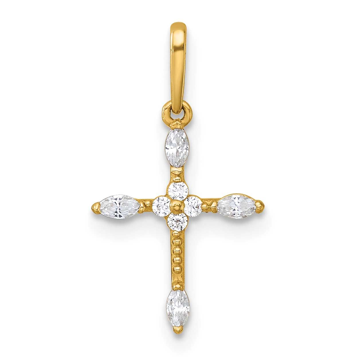 Beaded Fancy CZ Cross Pendant 14k Gold Polished, MPN: XR2171, UPC: