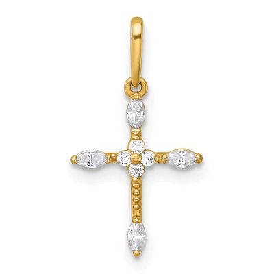 Beaded Fancy CZ Cross Pendant 14k Gold Polished, MPN: XR2171, UPC: