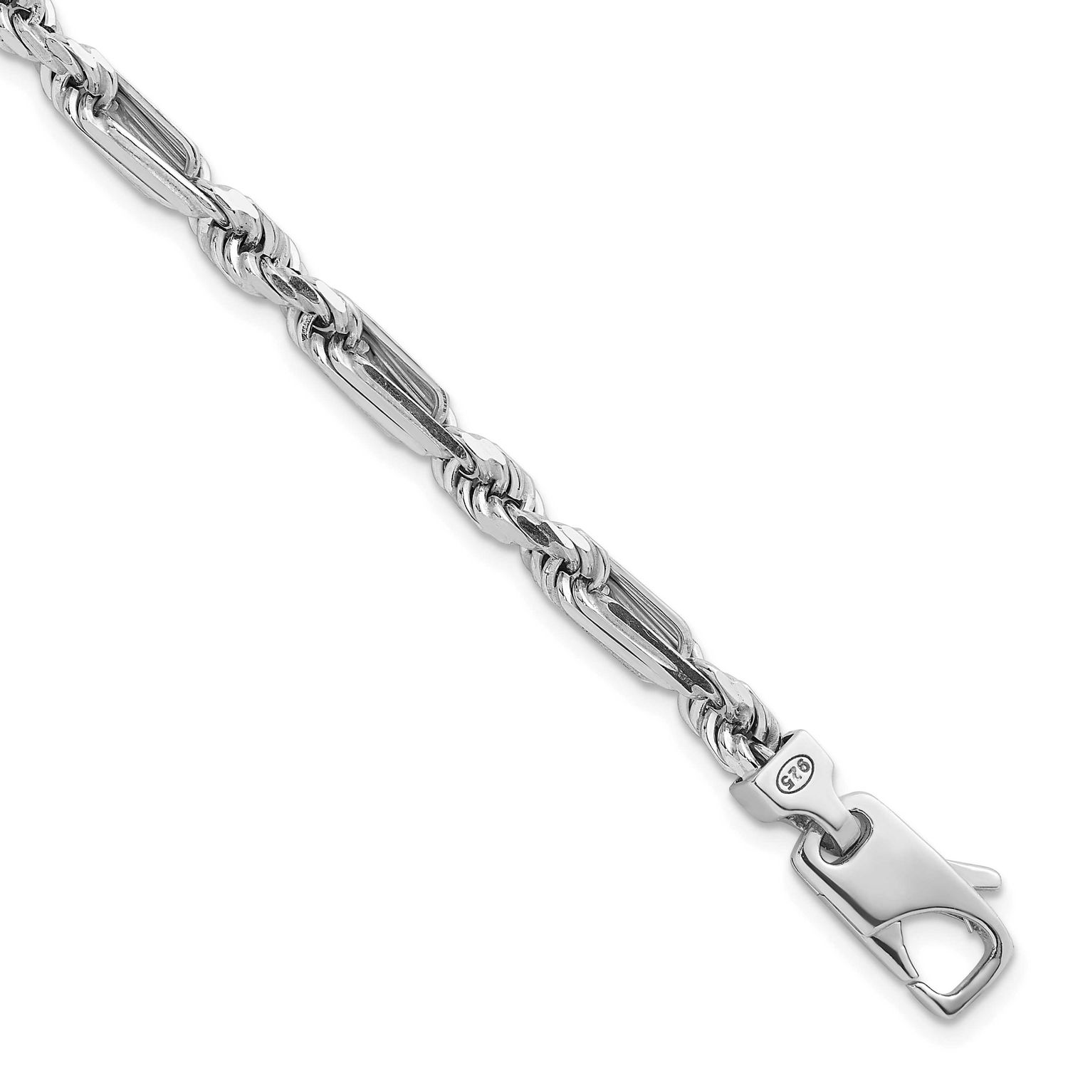 Polished Figaro Rope 4.75mm 8 Inch Bracelet Sterling Silver Rhodium-Plated, MPN: QG6928-8, UPC: